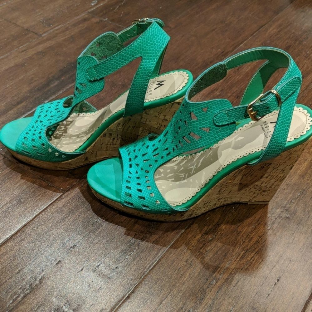 Vibrant Green Madison Wedge Sandals